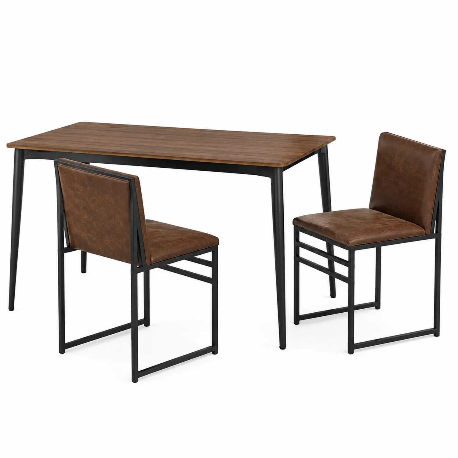 Essgruppe aus Holz und Metall, Braun, Tisch 120x60x75 cm