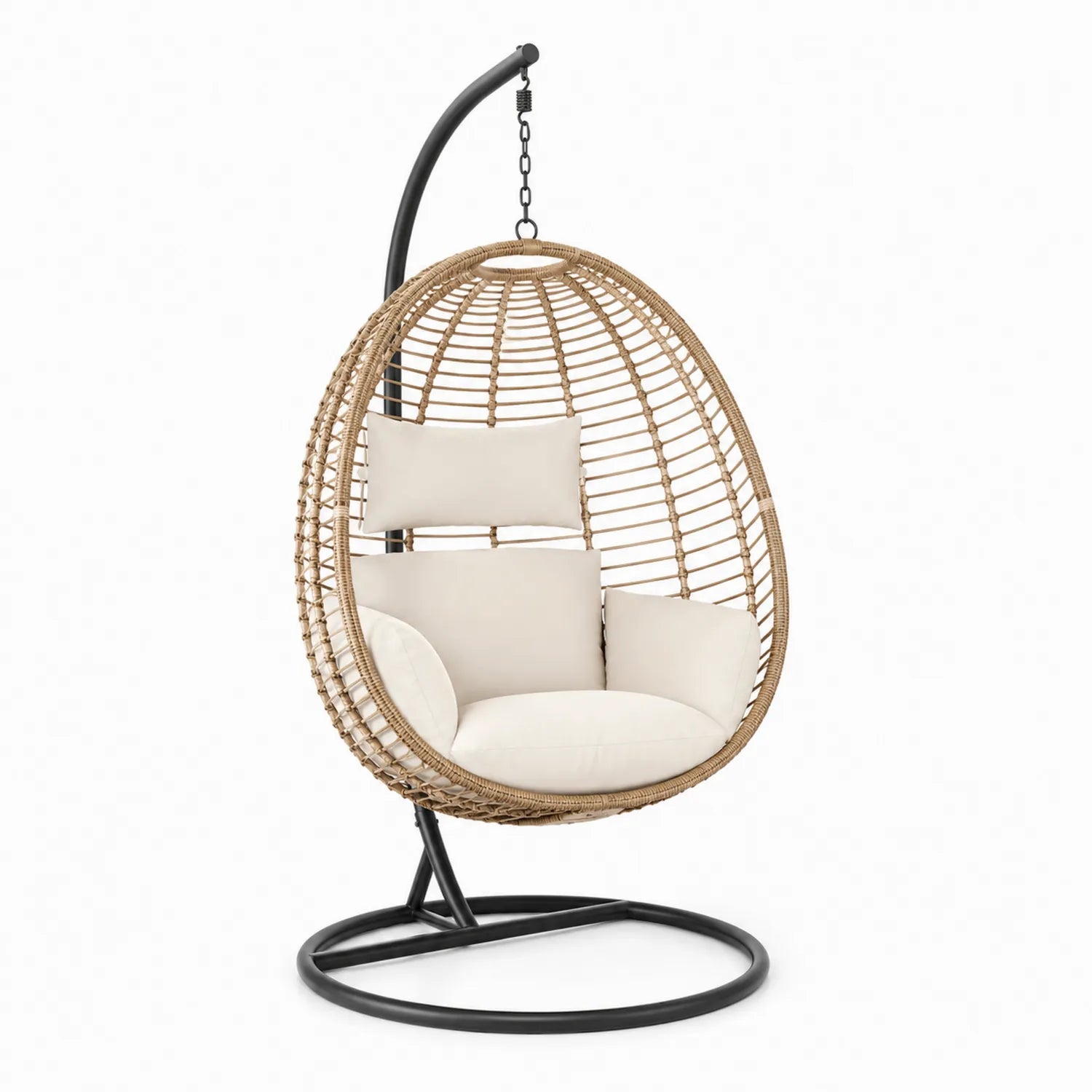Hängesessel Polyrattan Beige mit Stahlgestell