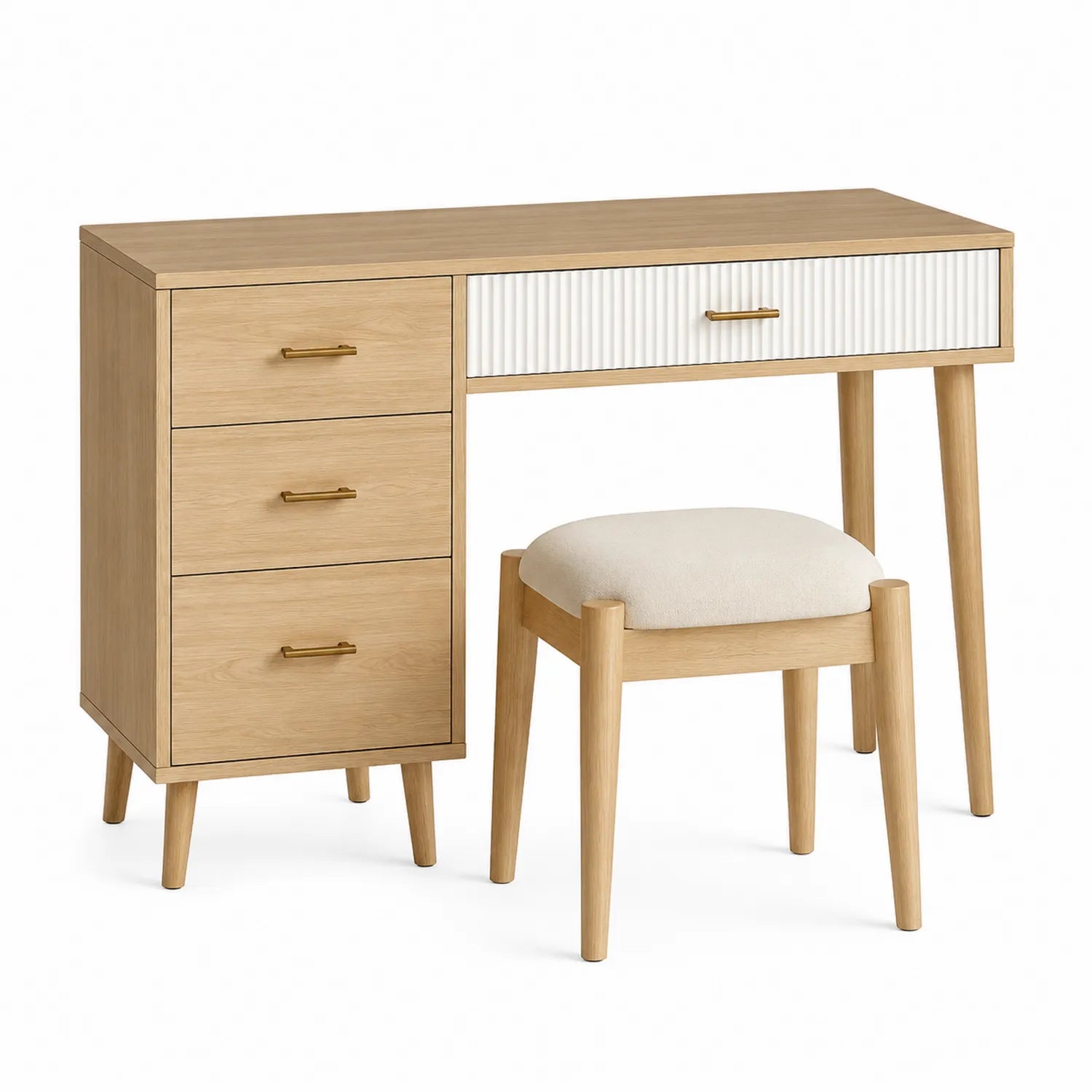 Schminktisch-Set aus Eichenholz mit Hocker und Schubladen