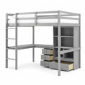 Hochbett aus Holz Grau mit Schreibtisch und Schubladen 200x90 cm