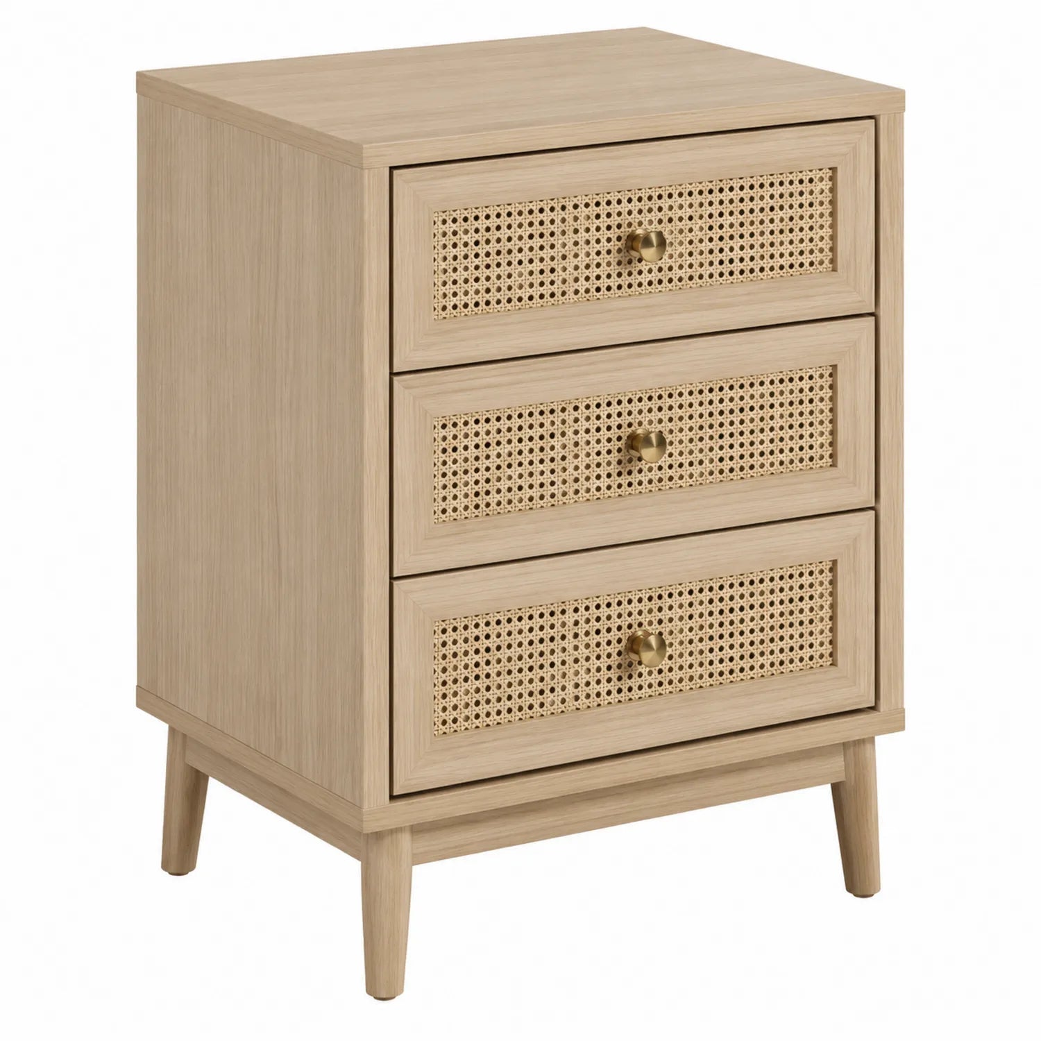 Kommode Kiefernholz Rattan 3 Schubladen Hellbraun