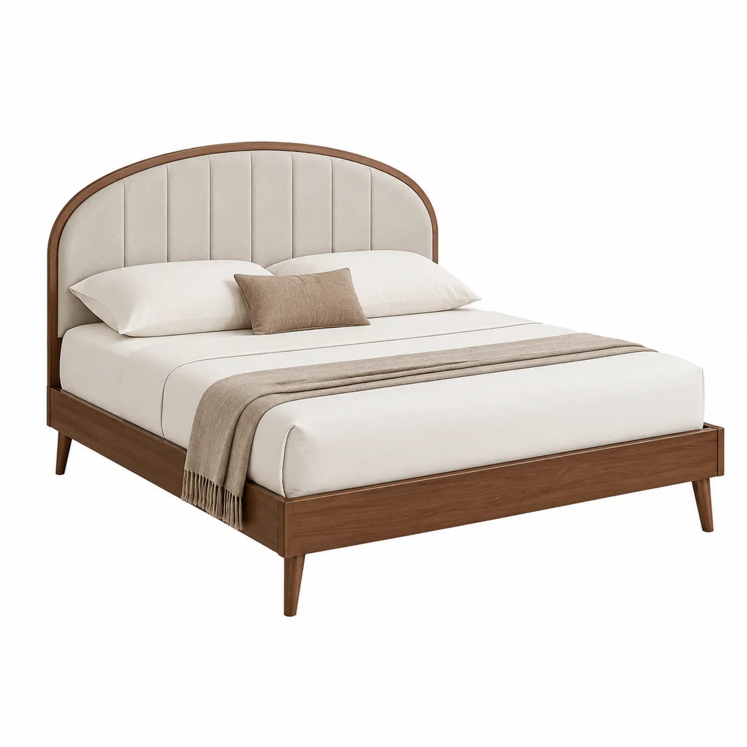 Holzbett mit Polyestergewebe Kopfteil Beige 200x160 cm