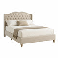 Polsterbett aus Leinen mit Kissen in Beige 200x140 cm