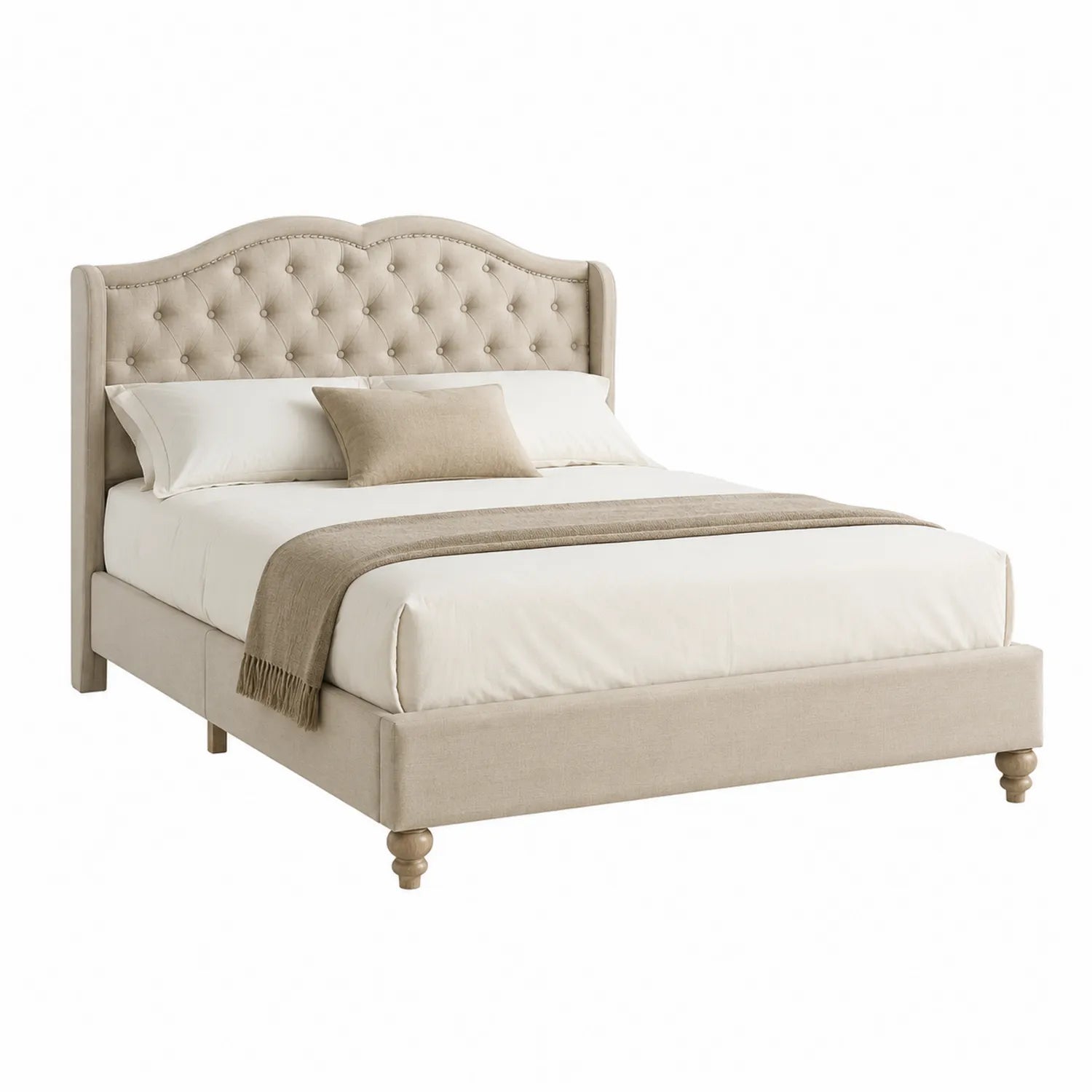 Polsterbett aus Leinen mit Kissen in Beige 200x140 cm