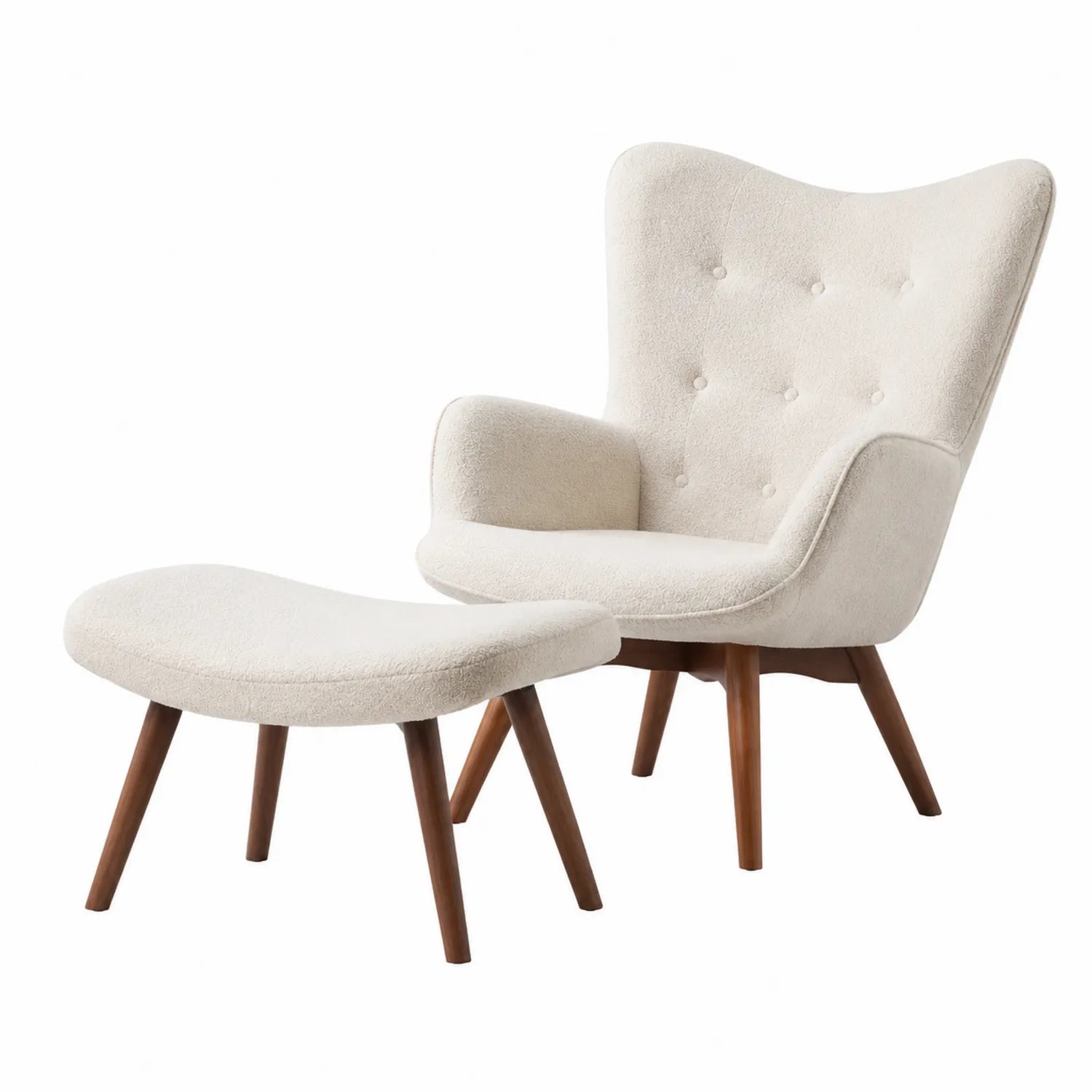Polstersessel mit Hocker Set Holz Creme