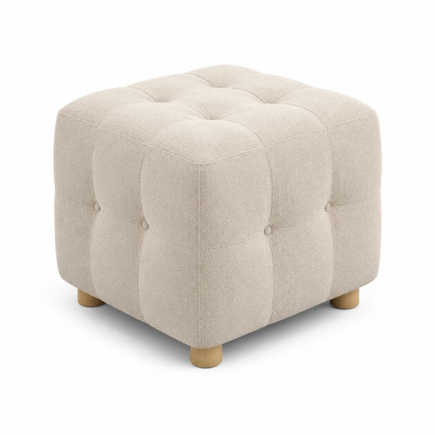 Hocker aus Polyester mit Holzbeinen 45x45x45 cm Beige