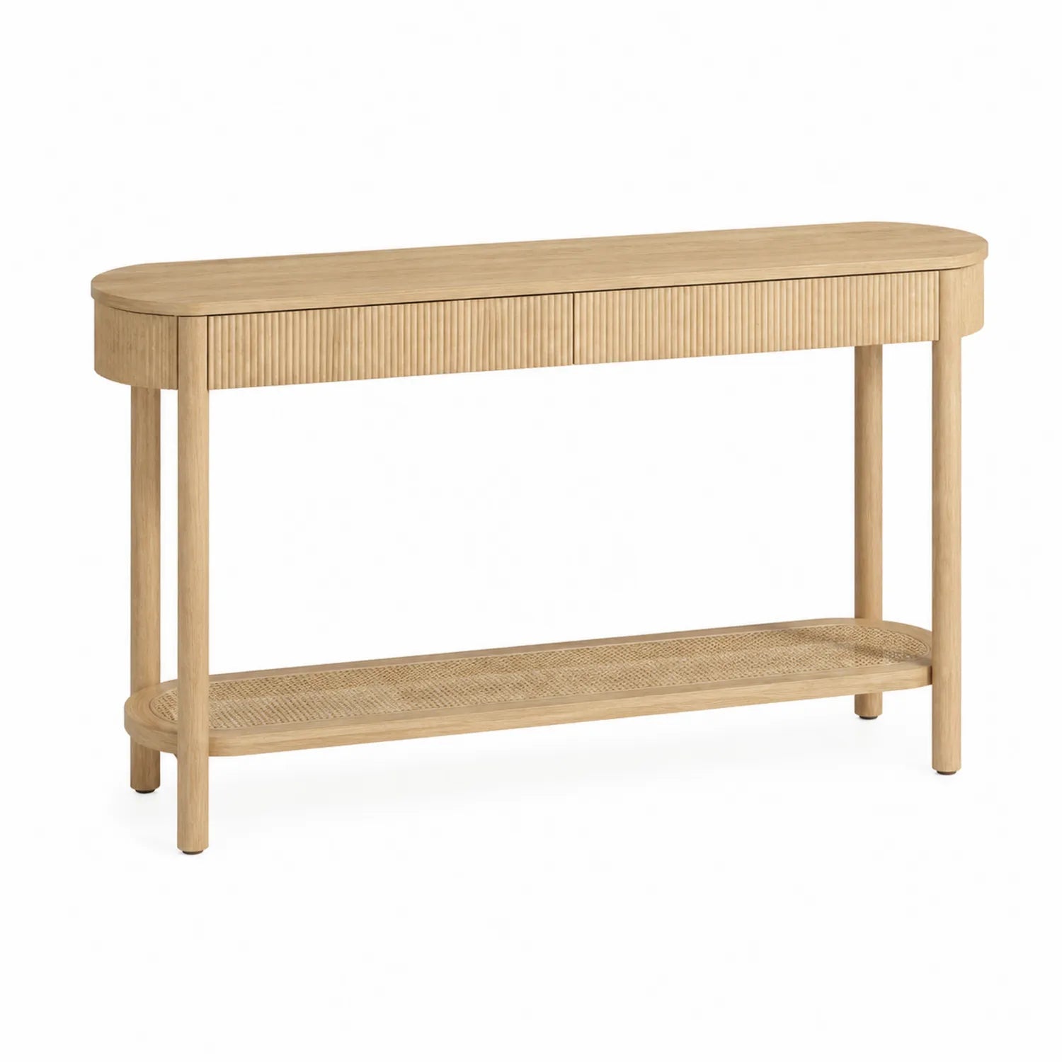Konsolentisch aus Eichenholz mit Rattanablage Hellbraun 120x35x75 cm