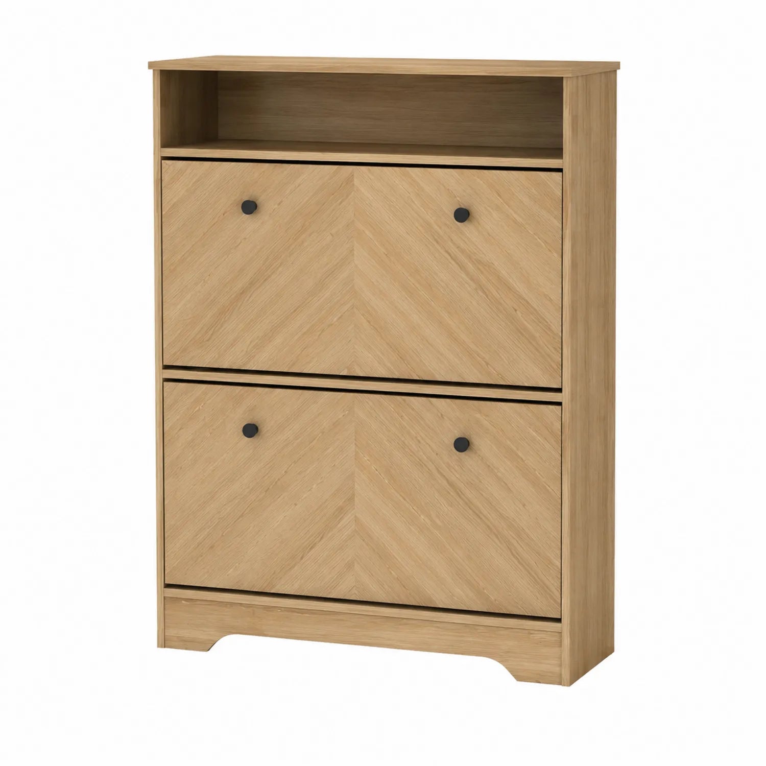 Schuhschrank Holzoptik mit 2 Klappen und 1 Regal Beige 80x24x107 cm