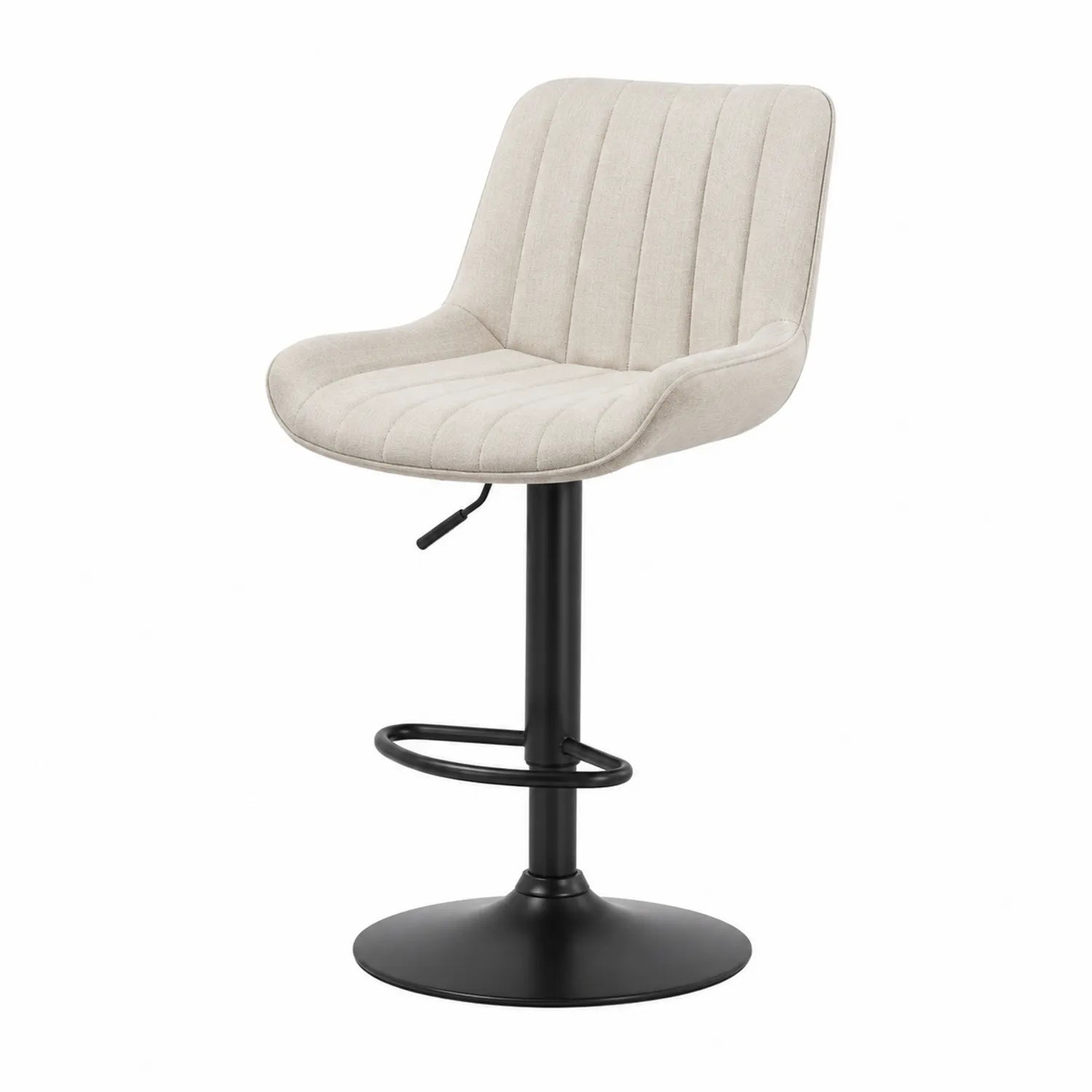 Stoff Barhocker Höhenverstellbar Beige mit Rundbasis