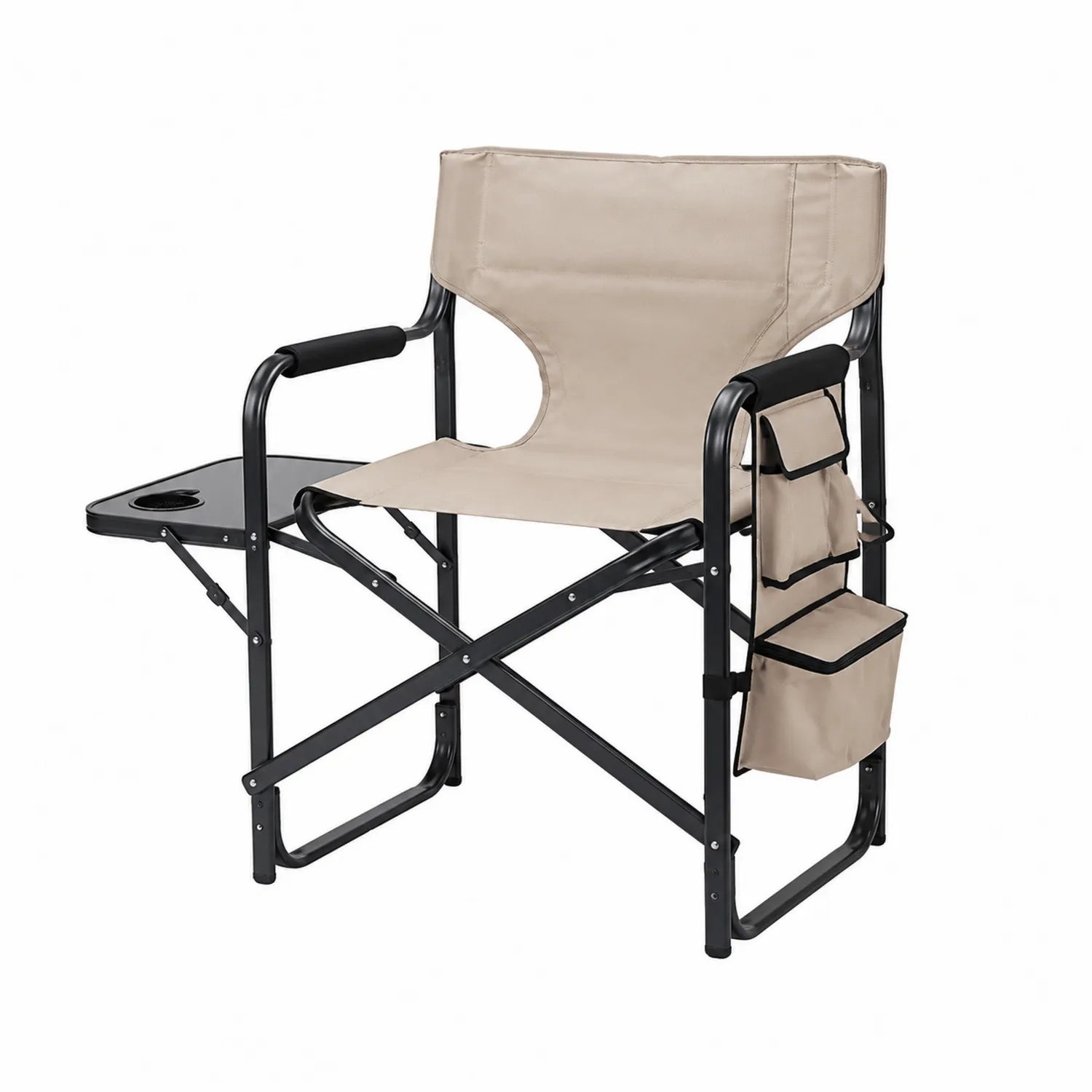 Klappbarer Stuhl mit Tisch und Taschen Beige Aluminium/Polyester