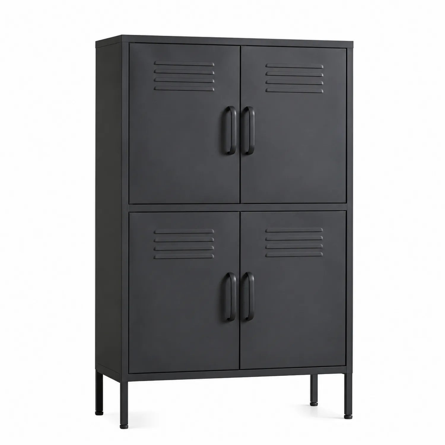 Schwarzer Stahlschrank mit 4 Türen, 120 cm hoch