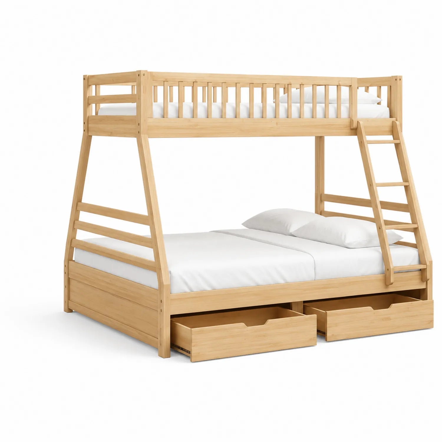 Etagenbett aus Kiefernholz mit Schubladen Natur 200x140/90 cm