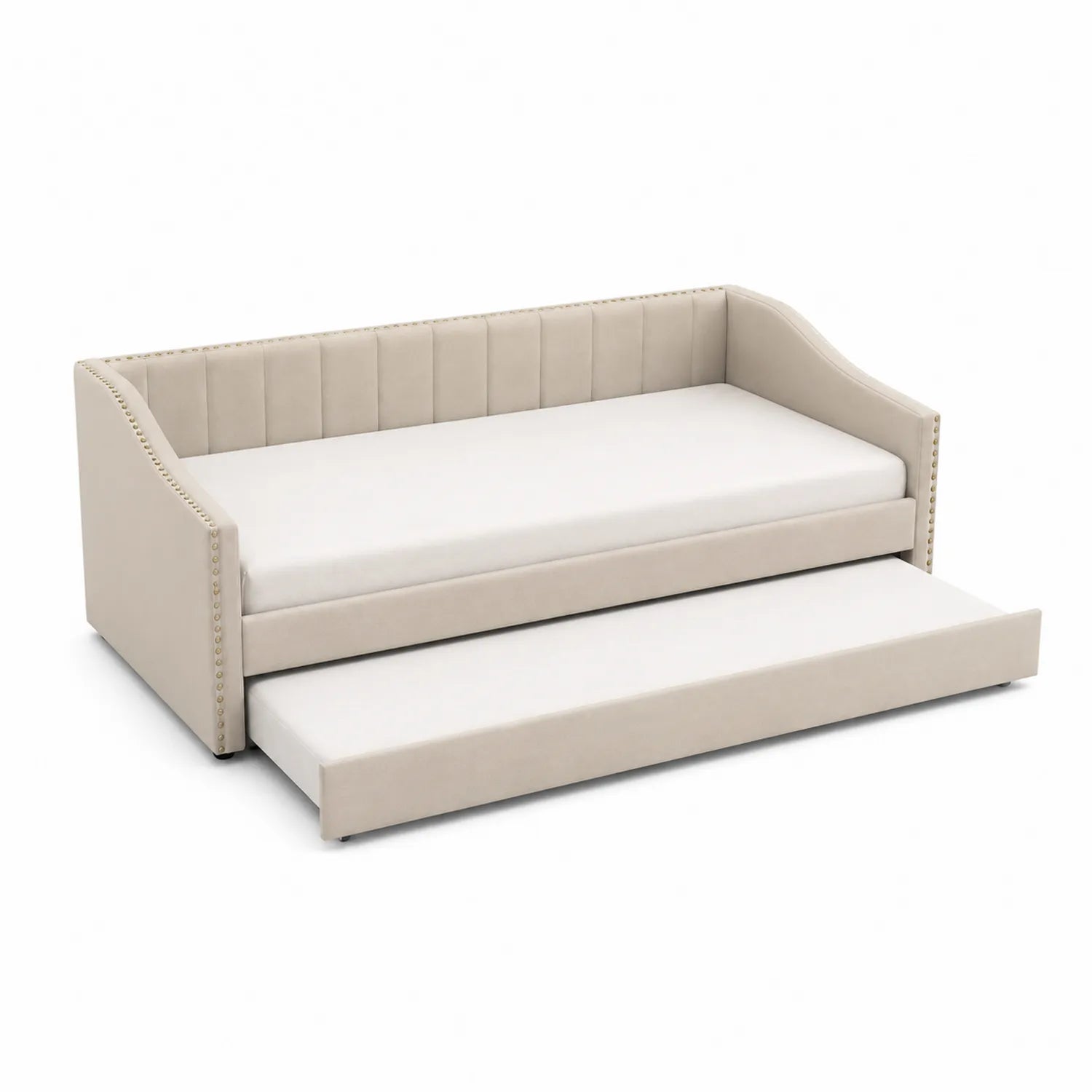 Tagesbett mit Ausziehbett Stoff Beige 200x90 cm