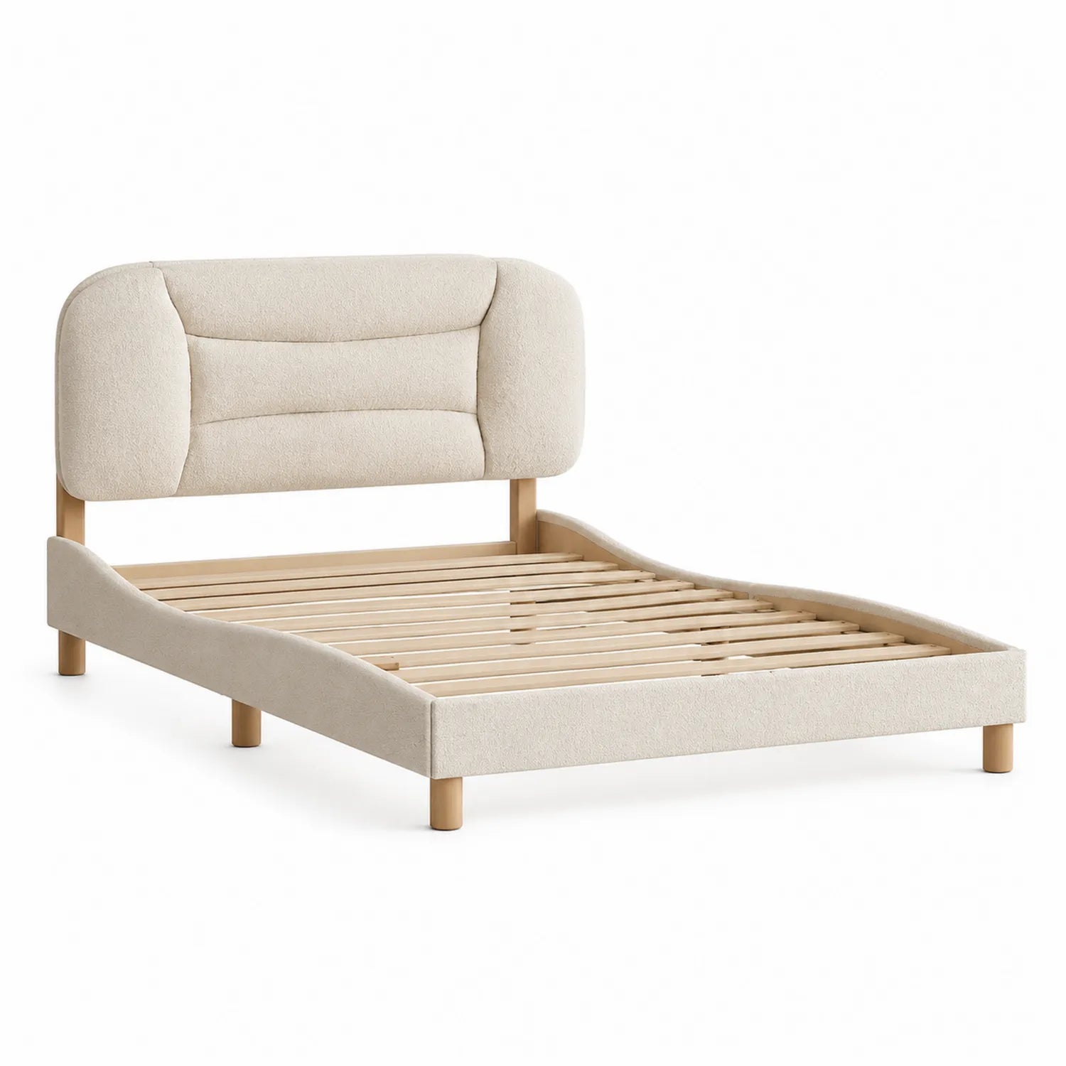 Bett aus Textil mit Massivholzrahmen Beige 200x160 cm