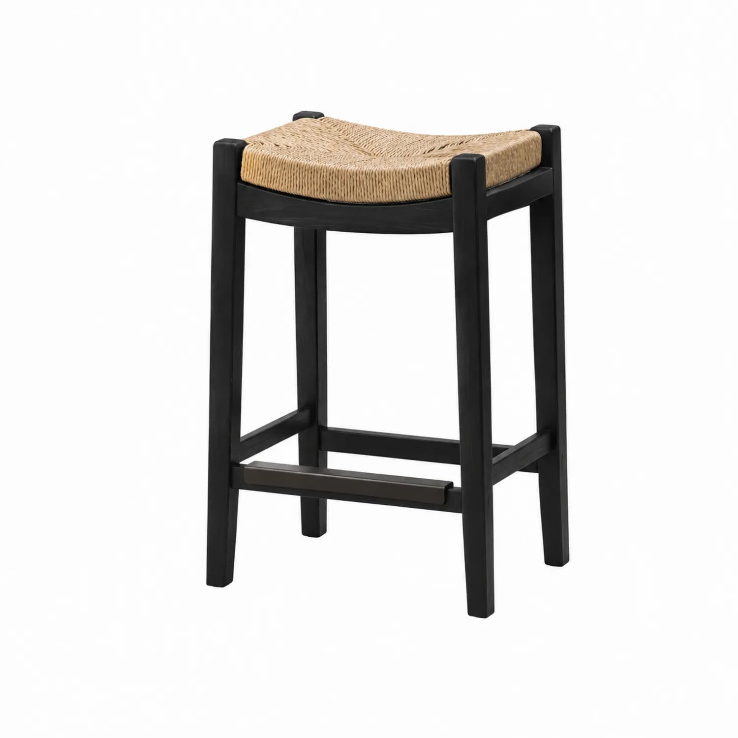 Holz Barhocker mit Rattansitz Schwarz