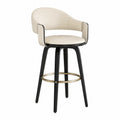 Barhocker aus PU-Kunstleder in Beige mit Holz und Edelstahl
