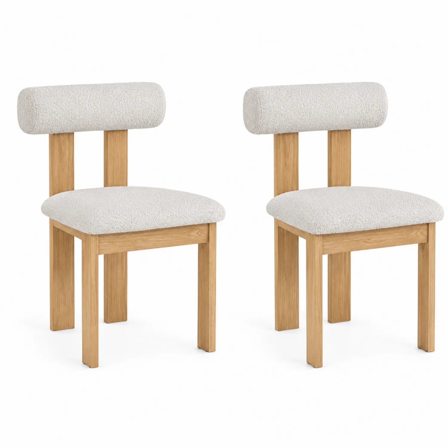 2er Set Esszimmerstühle Eichenholz Creme Bouclé