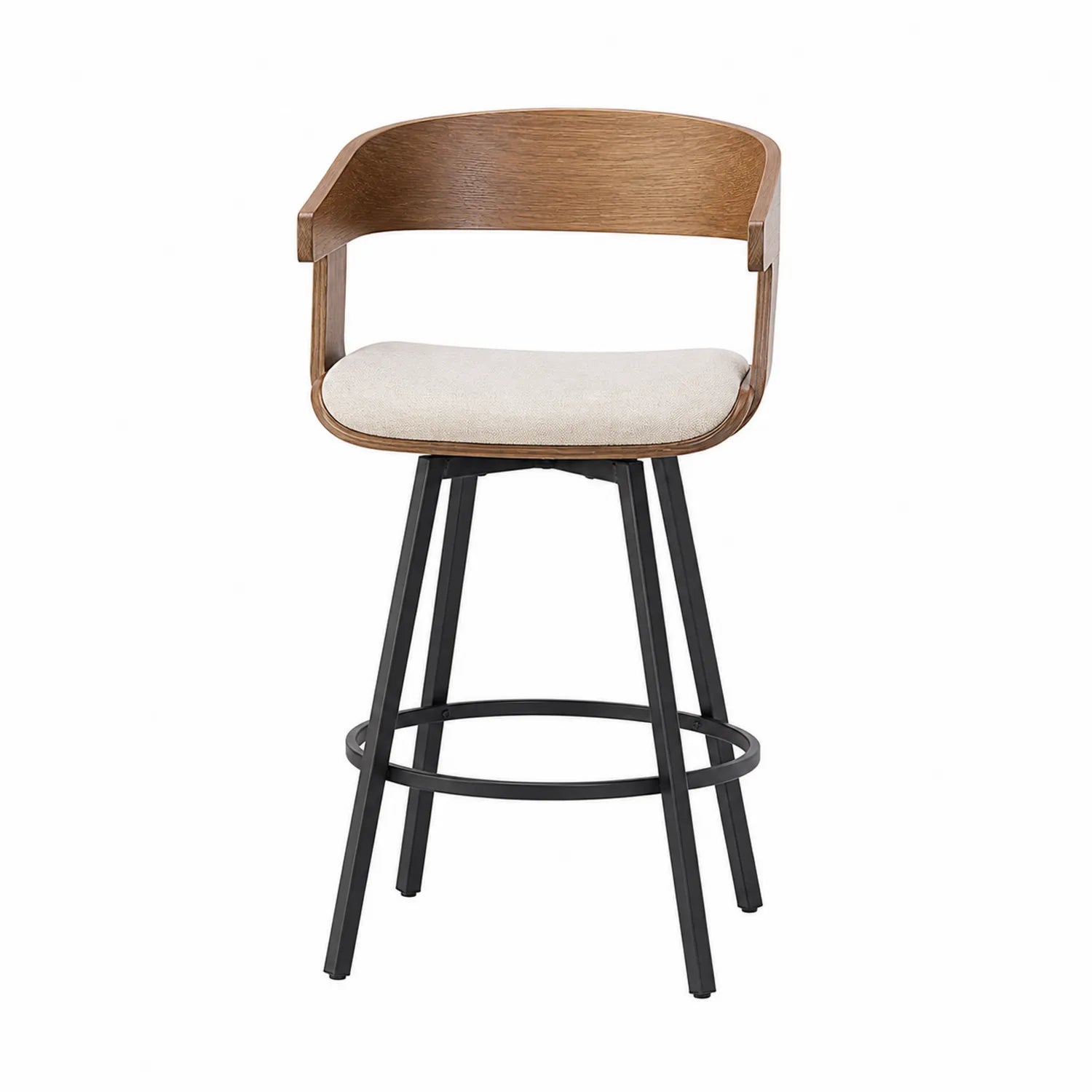 Barhocker mit Holzlehne und Metallbeinen