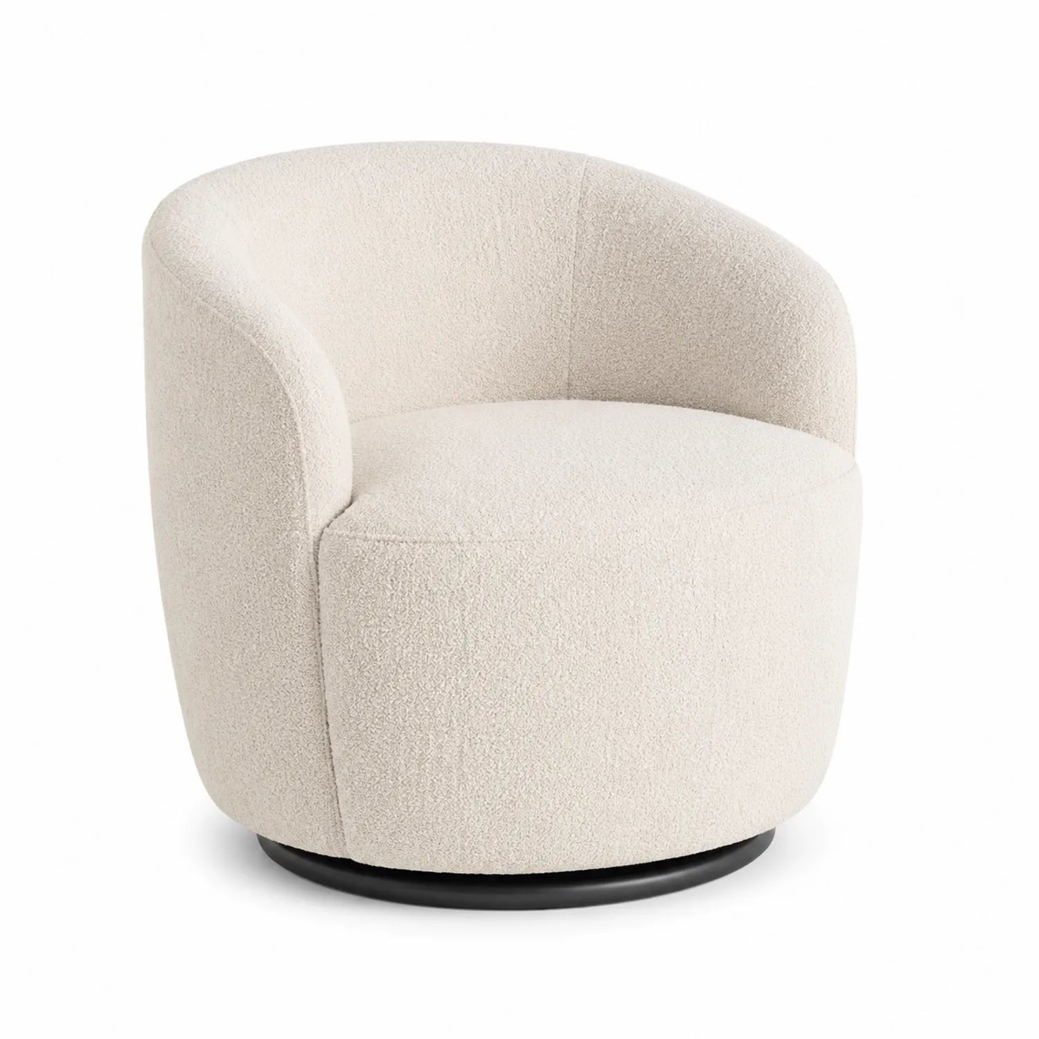 Runder Drehstuhl aus Bouclé-Stoff Creme